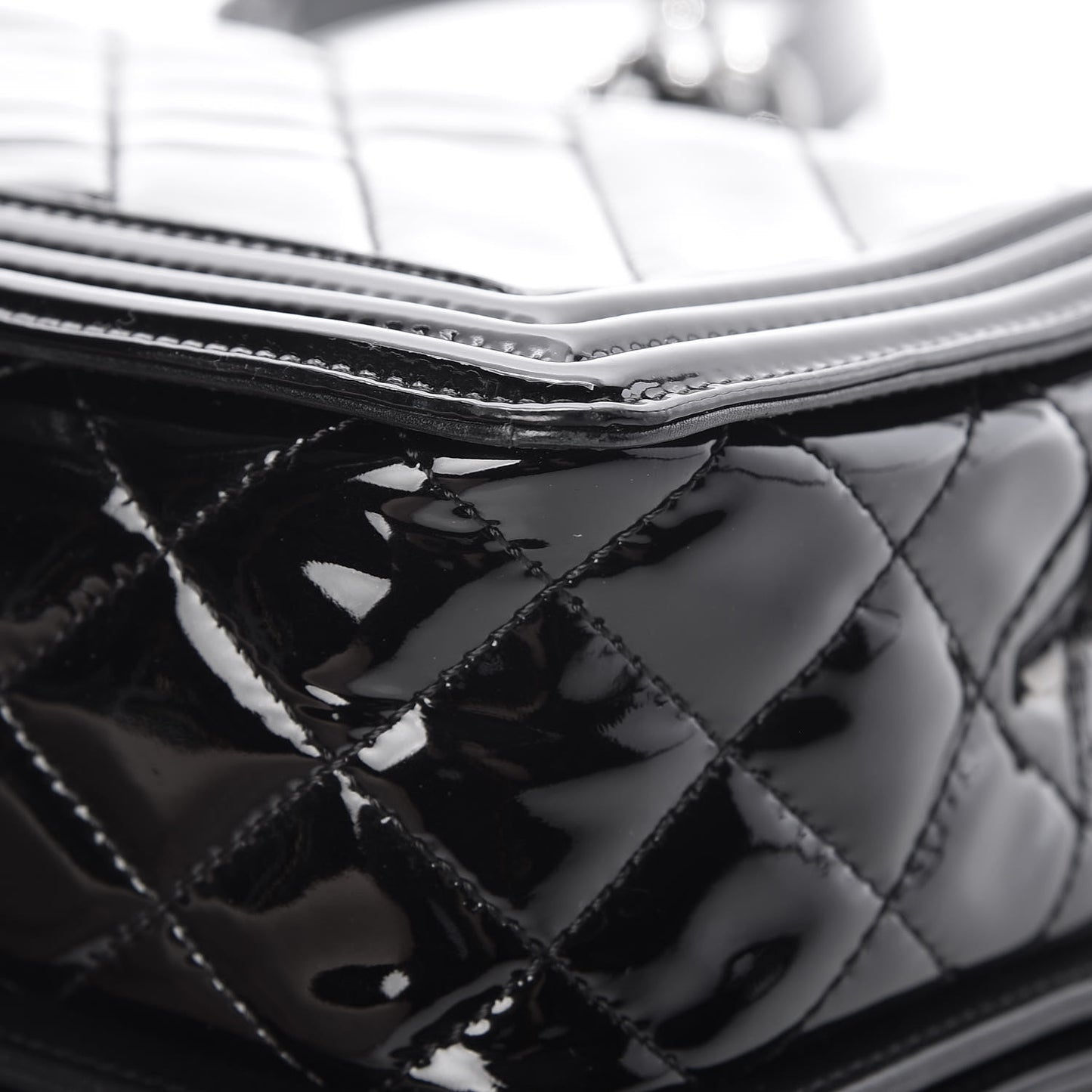 Patent Chevron Quilted New Medium Boy Flap Black
