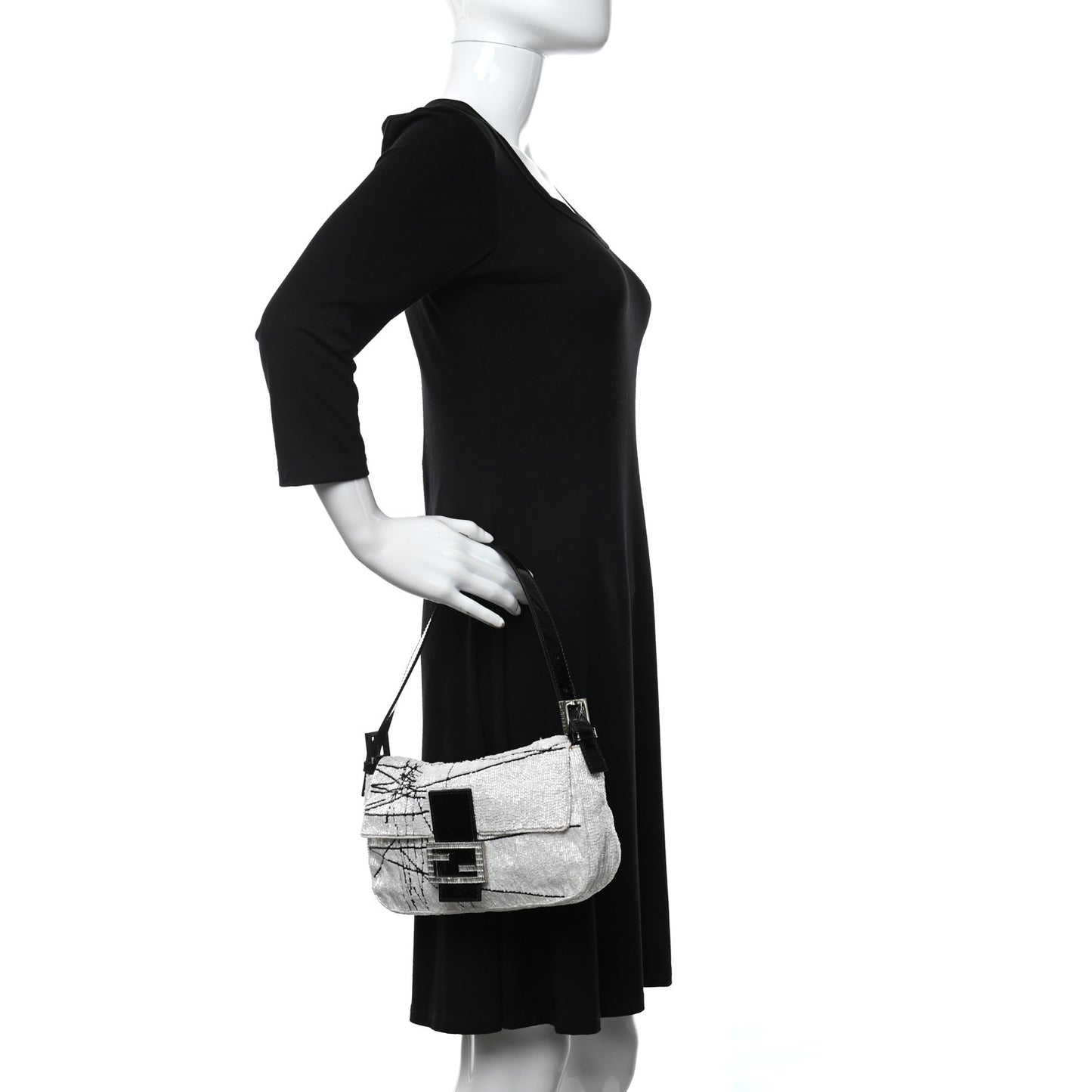 Beaded Baguette White Black