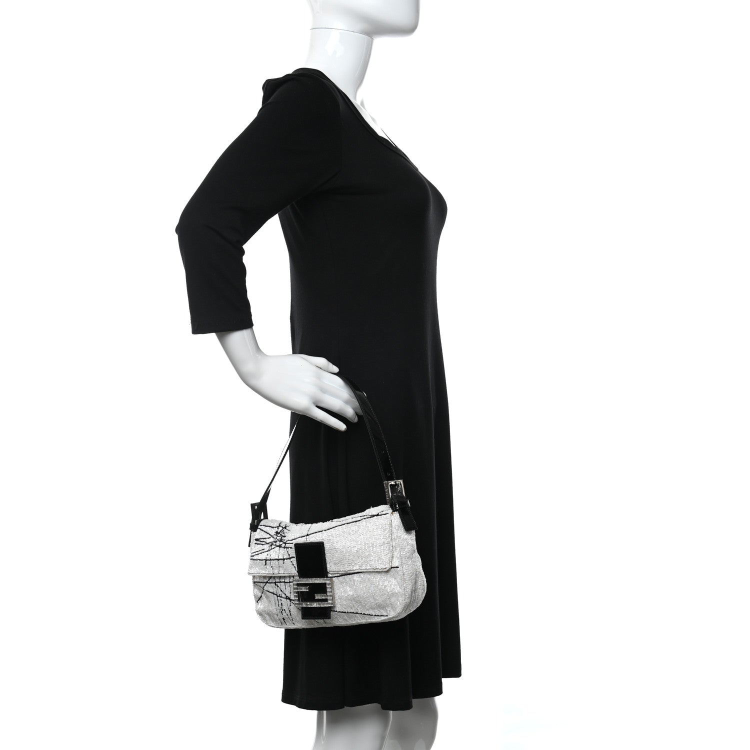 Fendi Beaded Baguette White Black 2 of 17