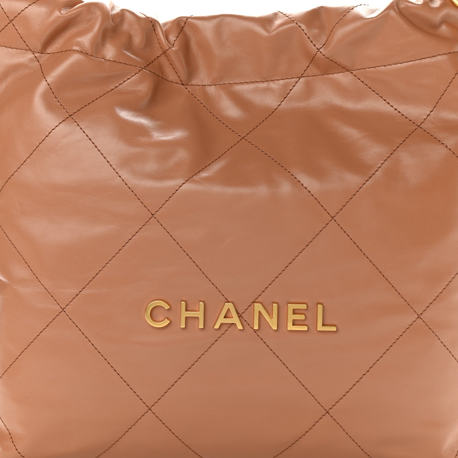 Chanel Shiny Calfskin Quilted Small Chanel 22 Camel 9 of 12