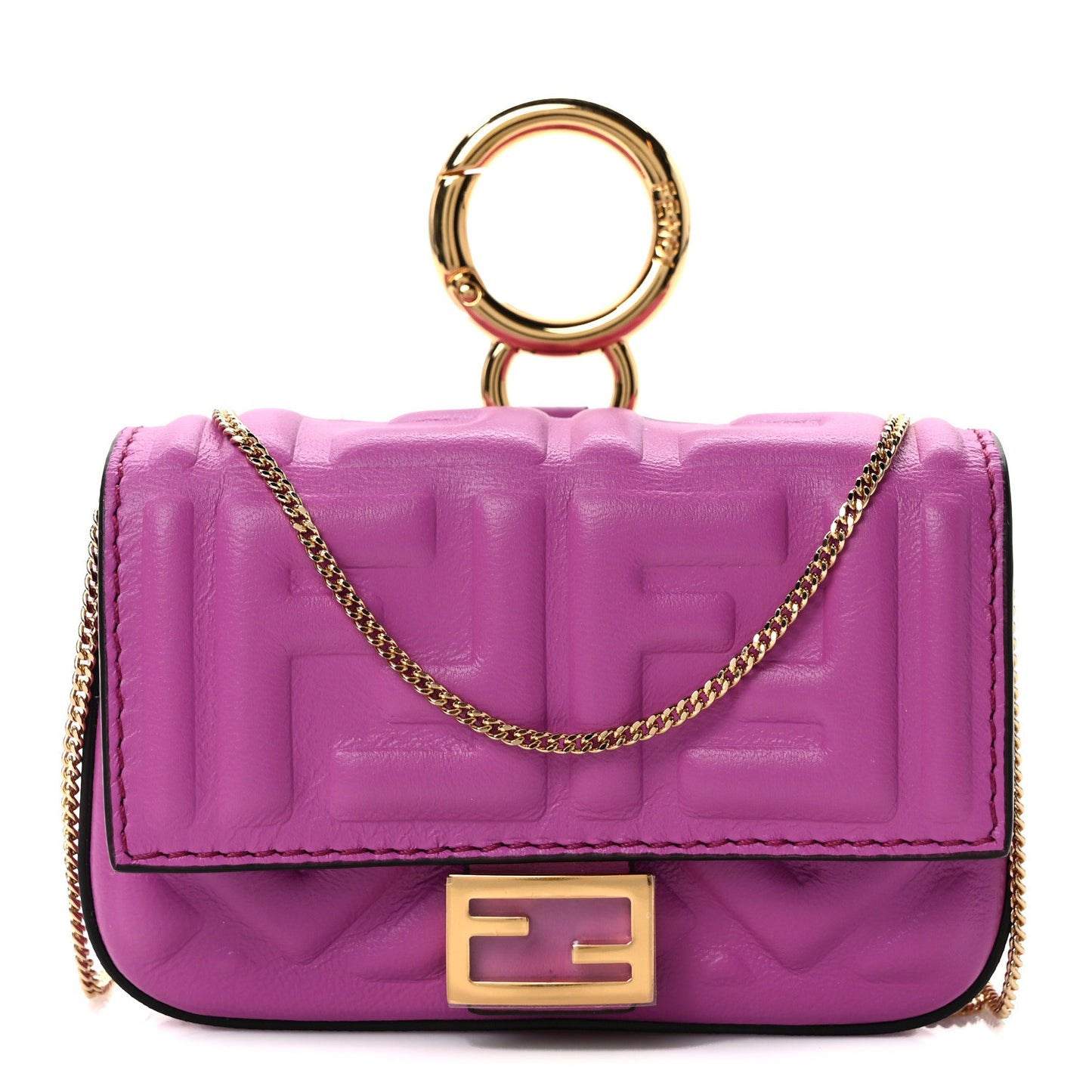 Nappa Matisse FF Embossed Nano Baguette Charm Bouganville