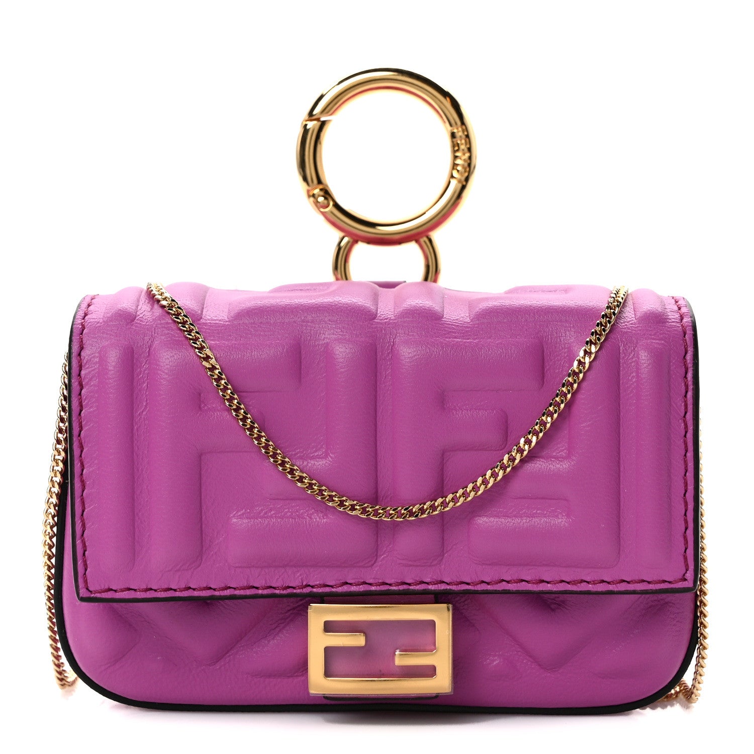Fendi Nappa Matisse FF Embossed Nano Baguette Charm Bouganville 1 of 9