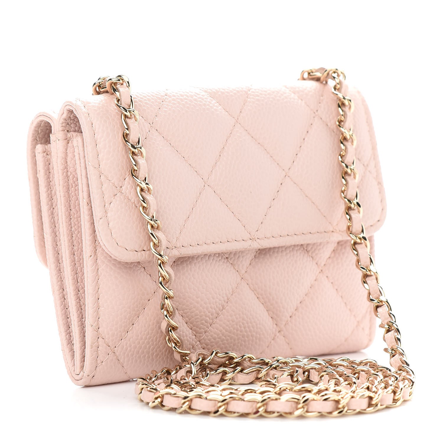 Chanel Caviar Quilted Card Holder On Chain Light Pink 3 of 10