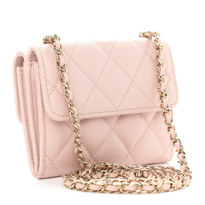 Chanel Caviar Quilted Card Holder On Chain Light Pink 3 of 10
