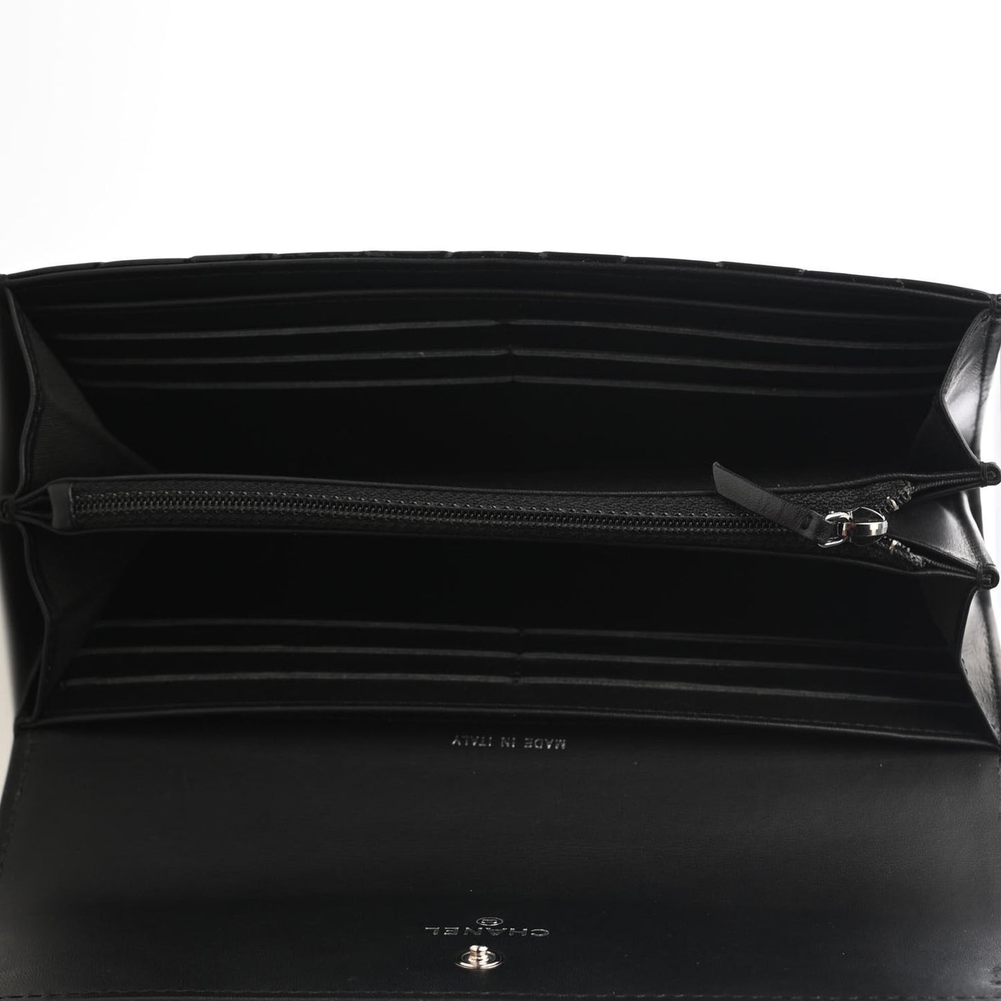 Patent Quilted Large Brilliant Flap Wallet Black