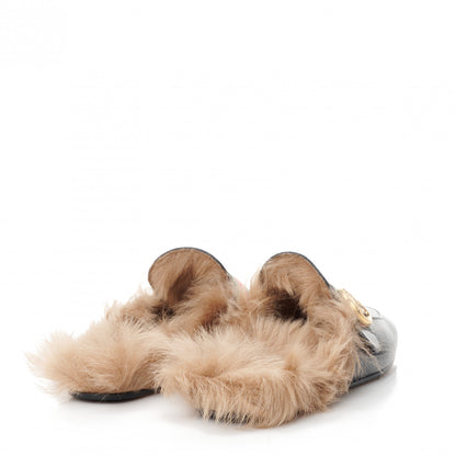 Gucci Goatskin Fur Web GG Mens Princetown Slippers 10 Black 4 of 8