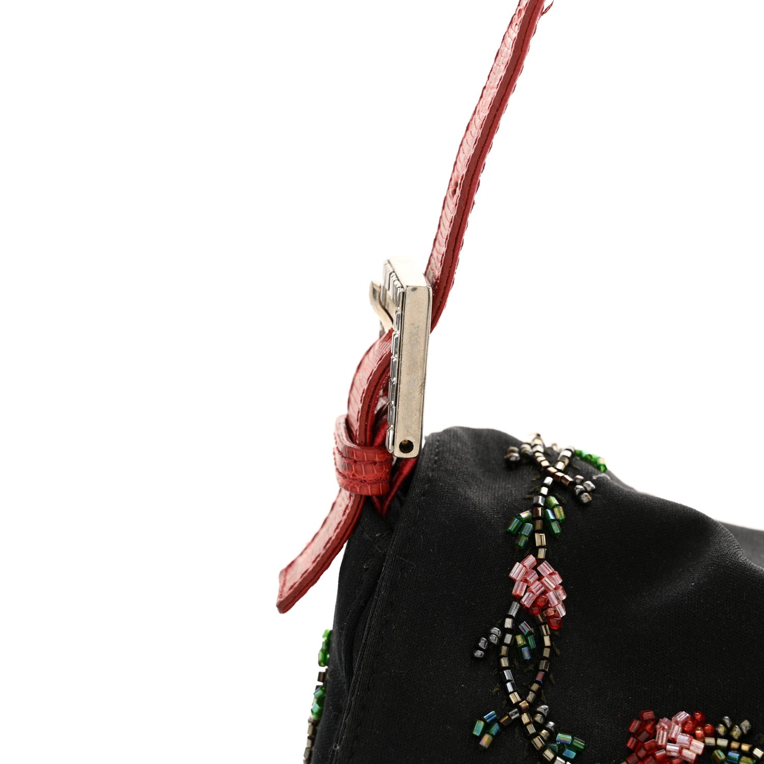 Fendi Neoprene Lizard Beaded Crystal Baguette Black Red 13 of 17