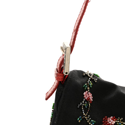 Fendi Neoprene Lizard Beaded Crystal Baguette Black Red 13 of 17
