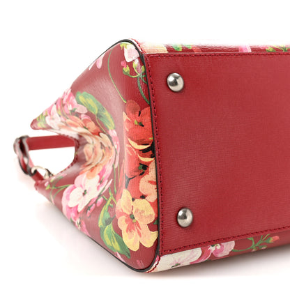 Gucci Shangai Calfskin Blooms Print Medium Bamboo Shopper Tote Red Multicolor 9 of 10