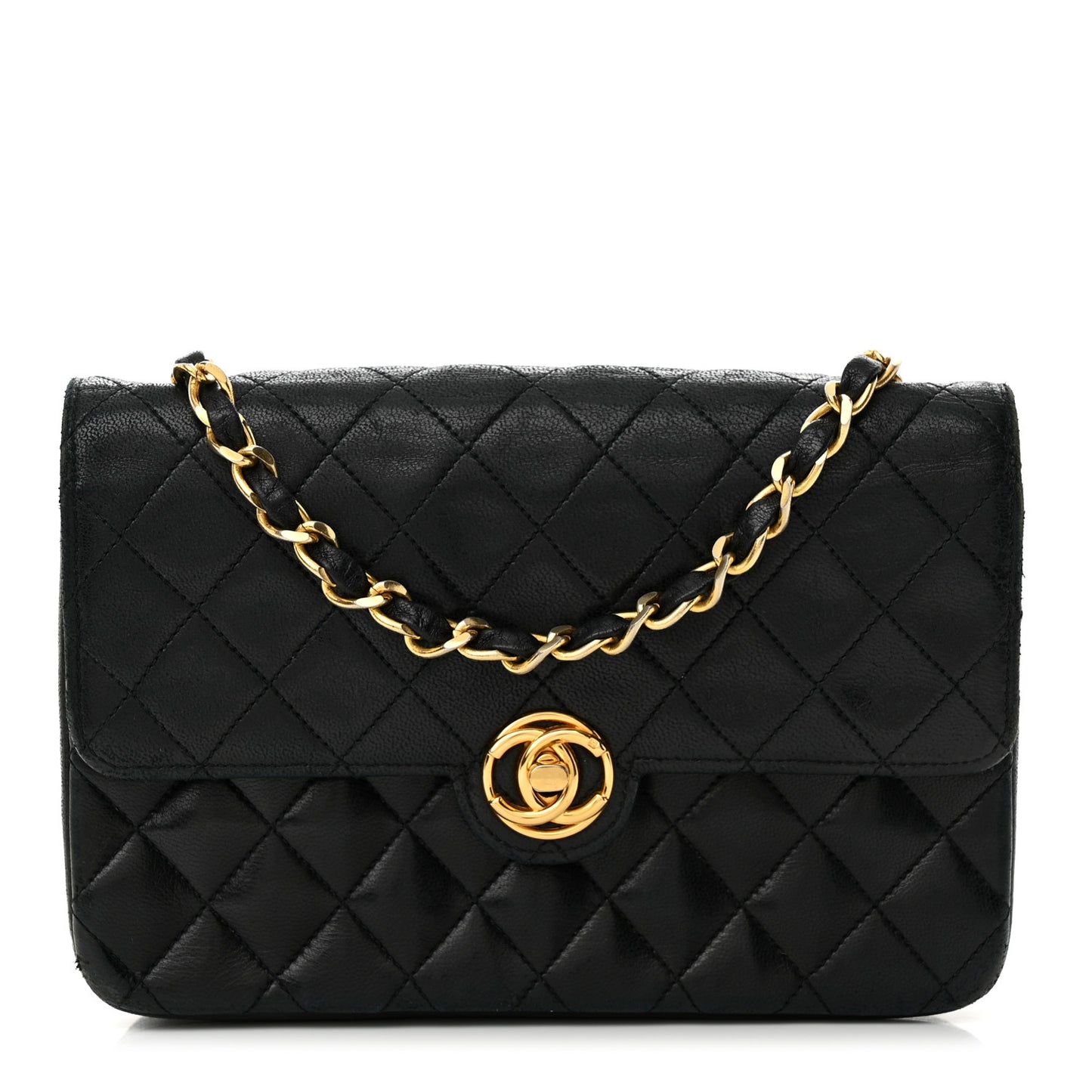 Lambskin Quilted Single Flap Bag Black