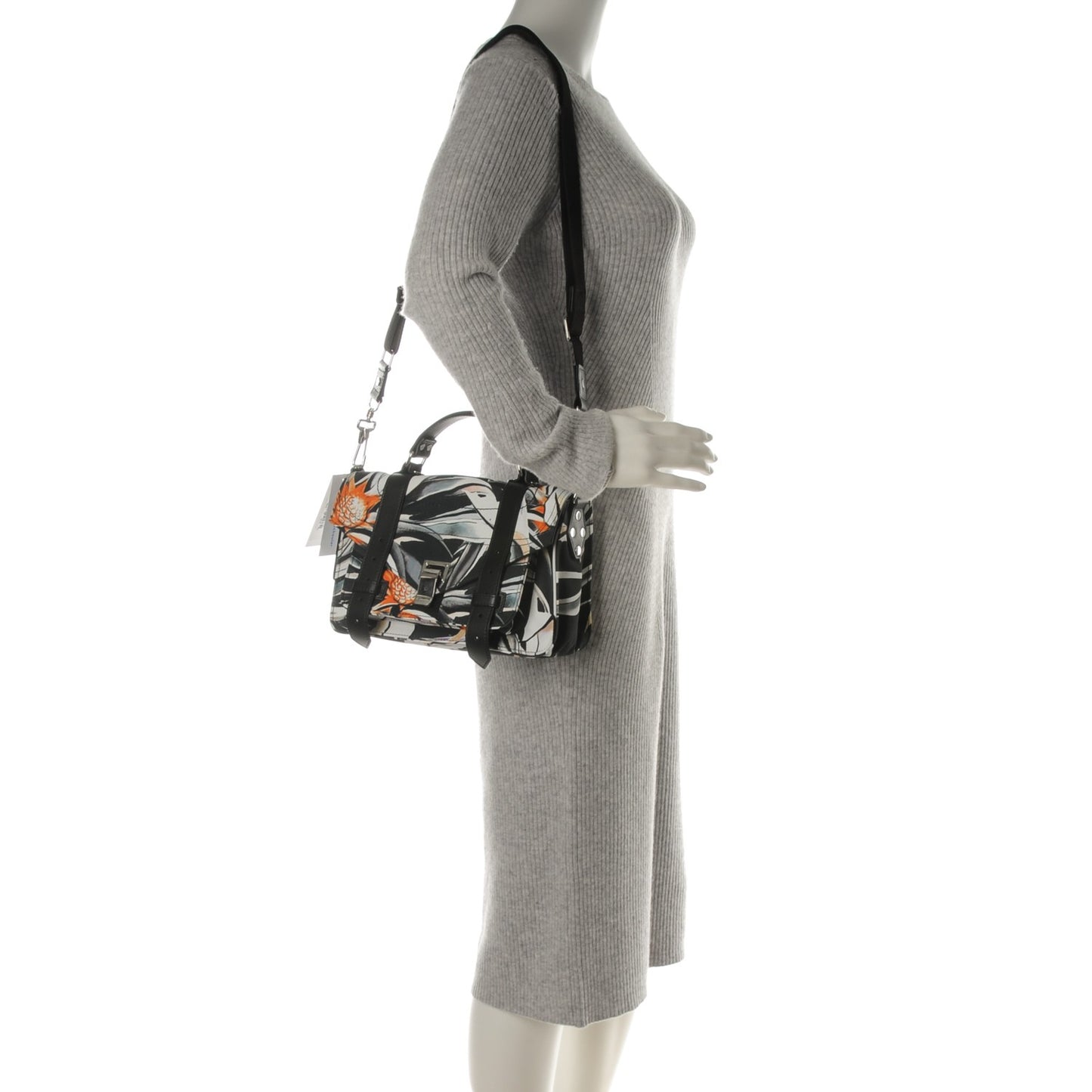 Nylon Floral Printed Tiny PS1 Satchel Black White