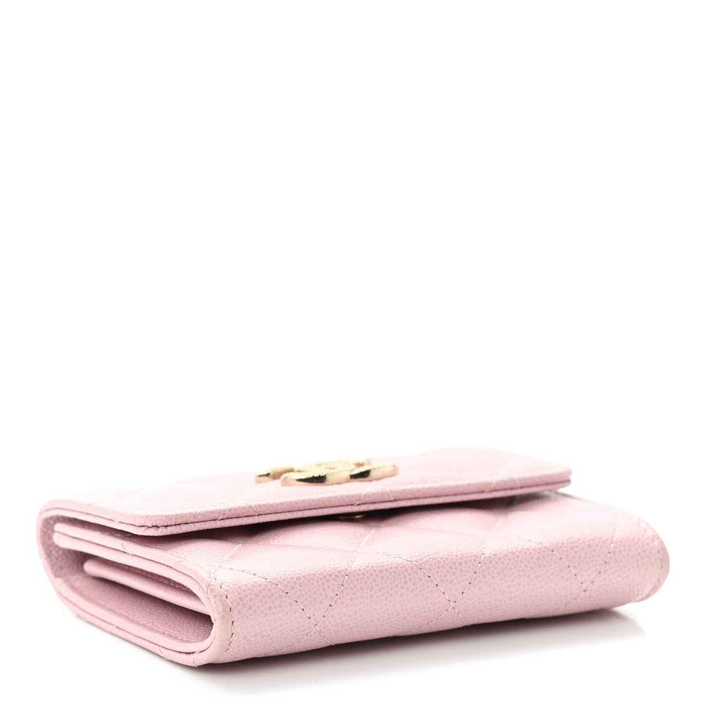 Caviar Quilted Studded CC Flap Card Holder Light Pink