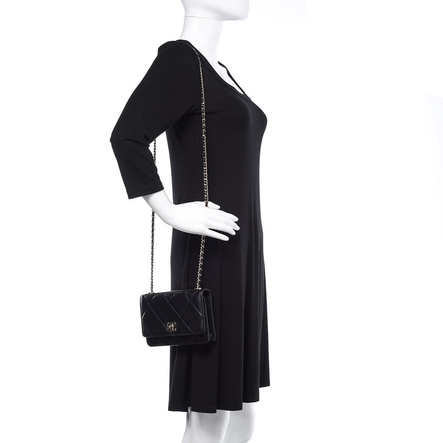 Lambskin Quilted Trendy CC Wallet On Chain WOC Black