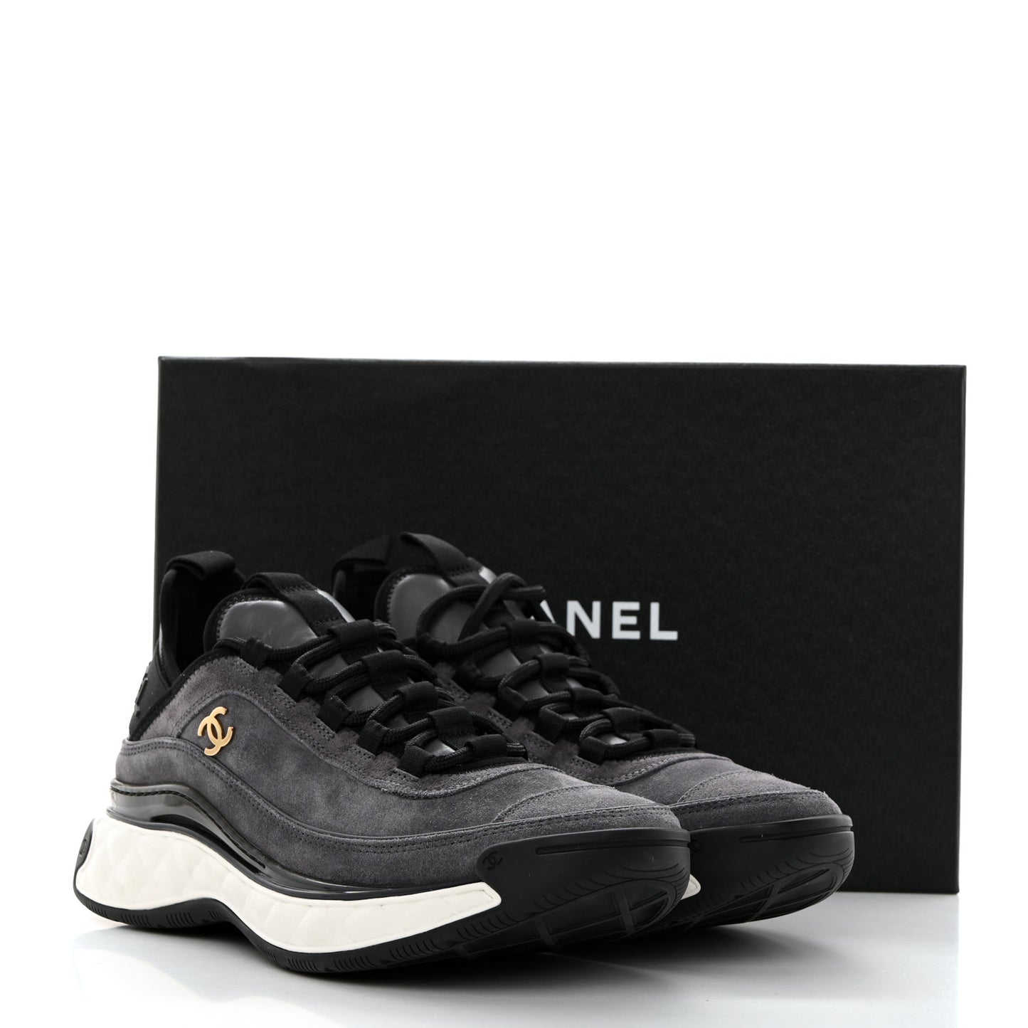 Suede Calfskin Nylon Grosgrain CC Sneakers 37.5 Grey