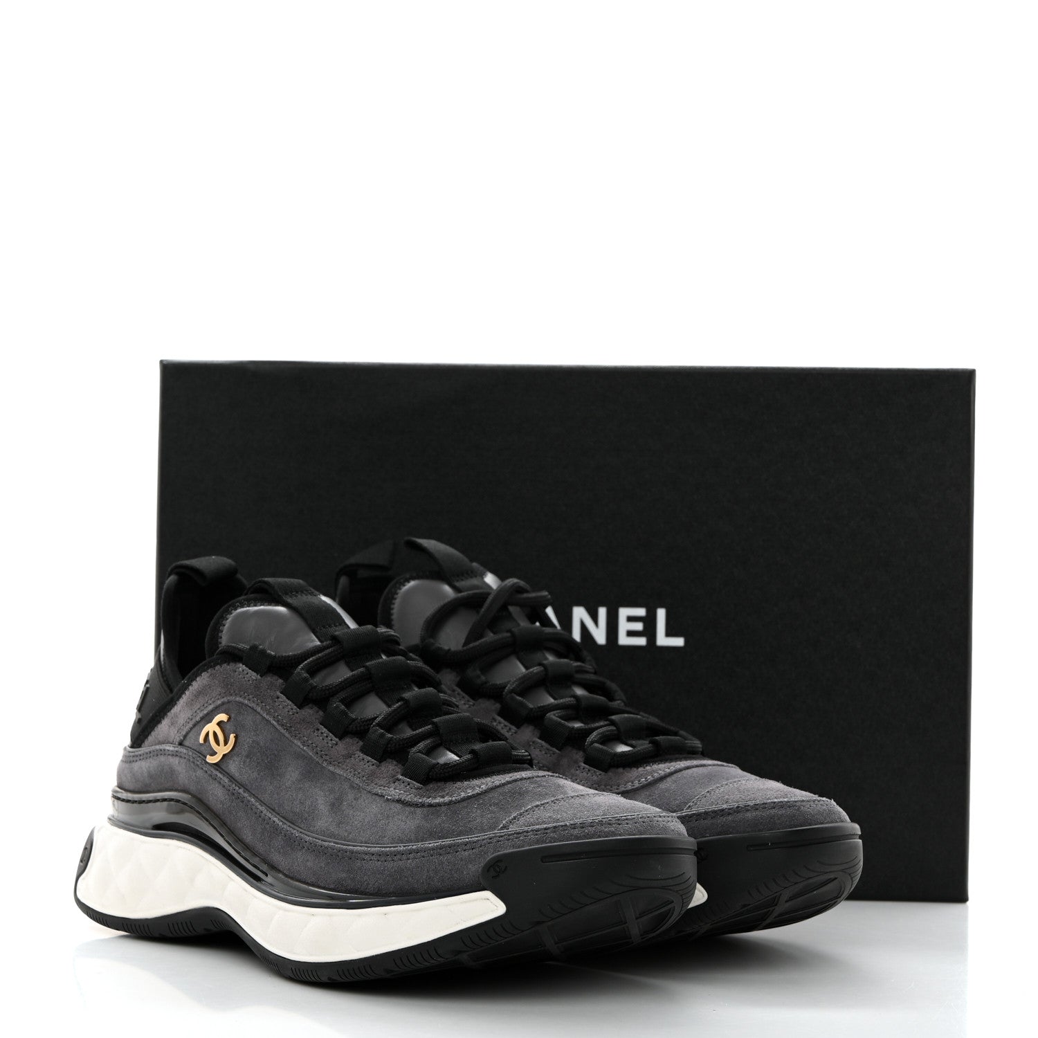 Chanel Suede Calfskin Nylon Grosgrain CC Sneakers 37.5 Grey 9 of 9