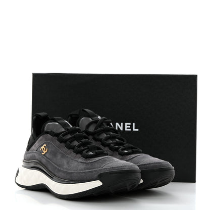 Chanel Suede Calfskin Nylon Grosgrain CC Sneakers 37.5 Grey 9 of 9