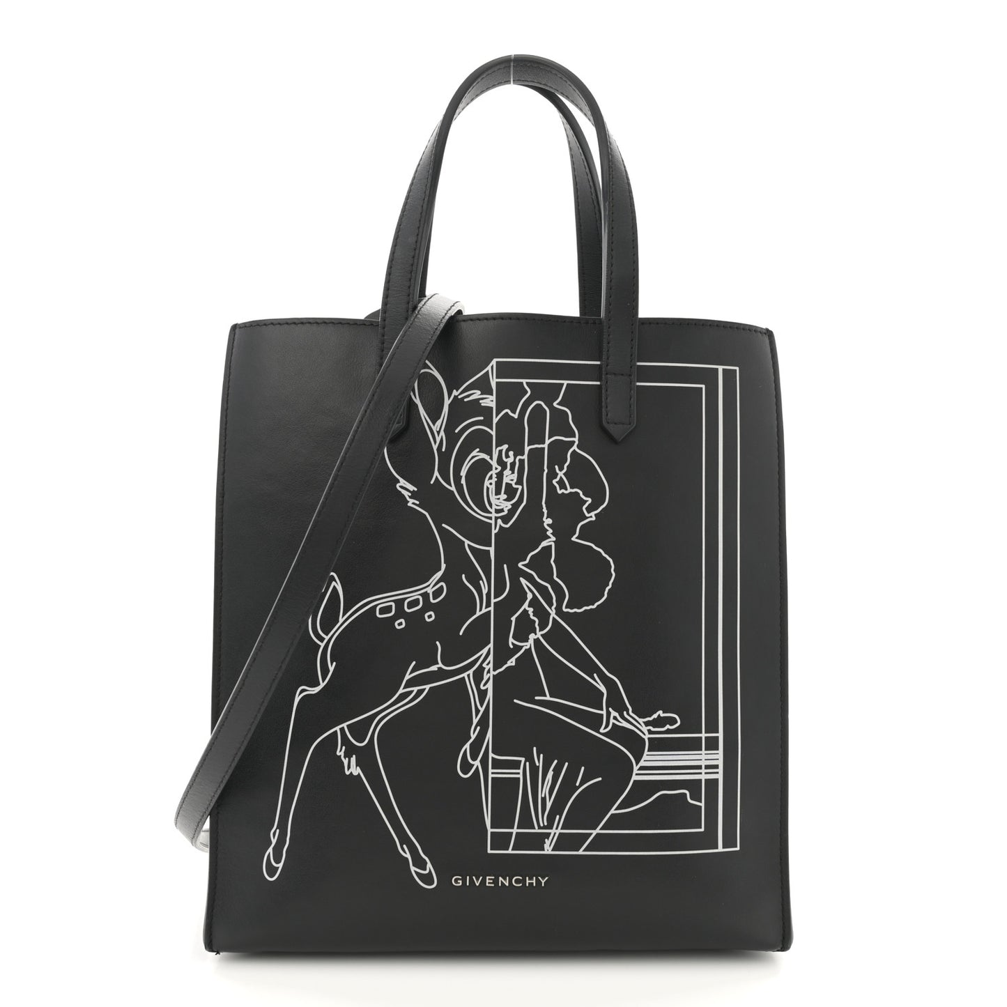 Calfskin Bambi Print Small Stargate Shopper Tote Black