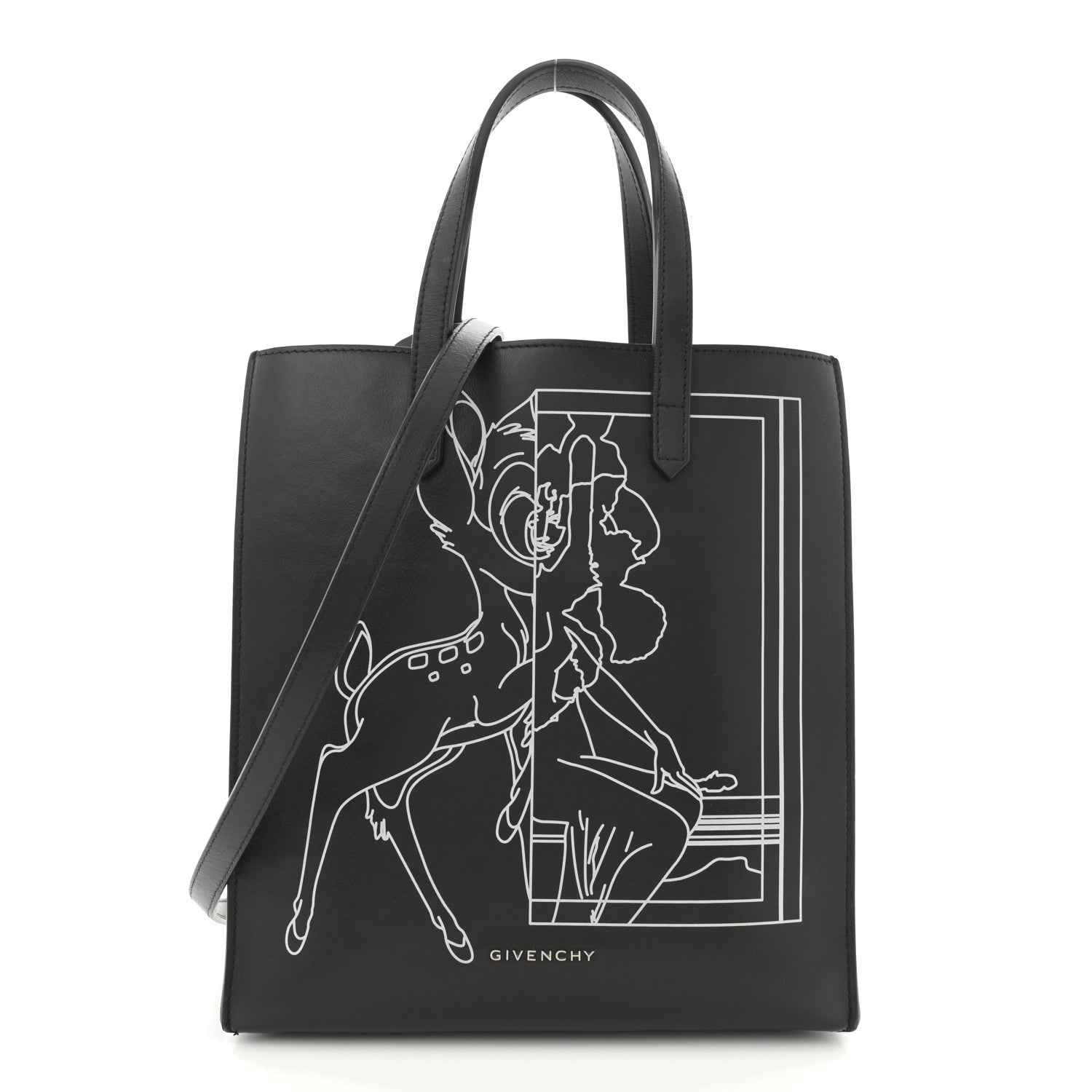 Givenchy Calfskin Bambi Print Small Stargate Shopper Tote Black 1 of 12
