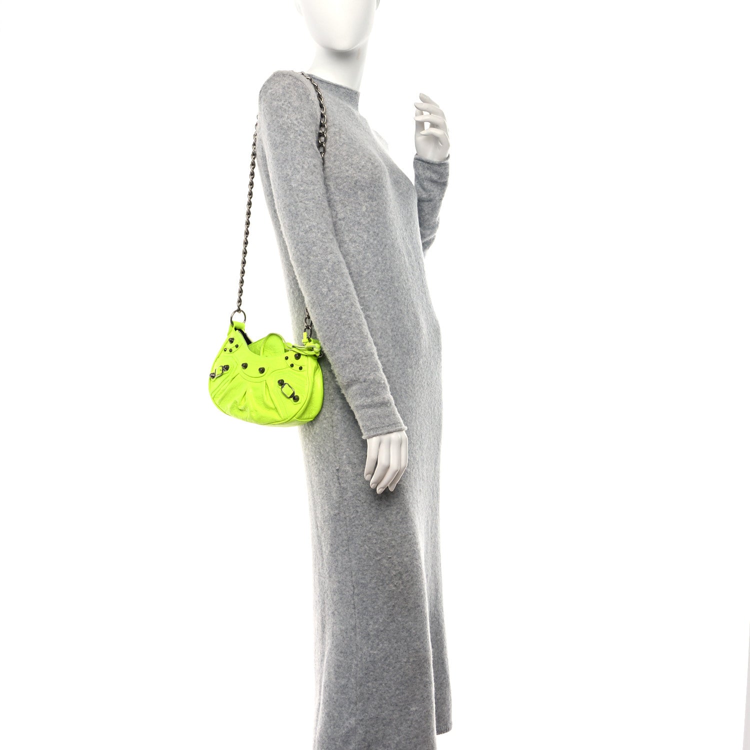 Balenciaga Agneau Arena Le Cagole Chain Shoulder Bag XS Fluo Yellow 2 of 9