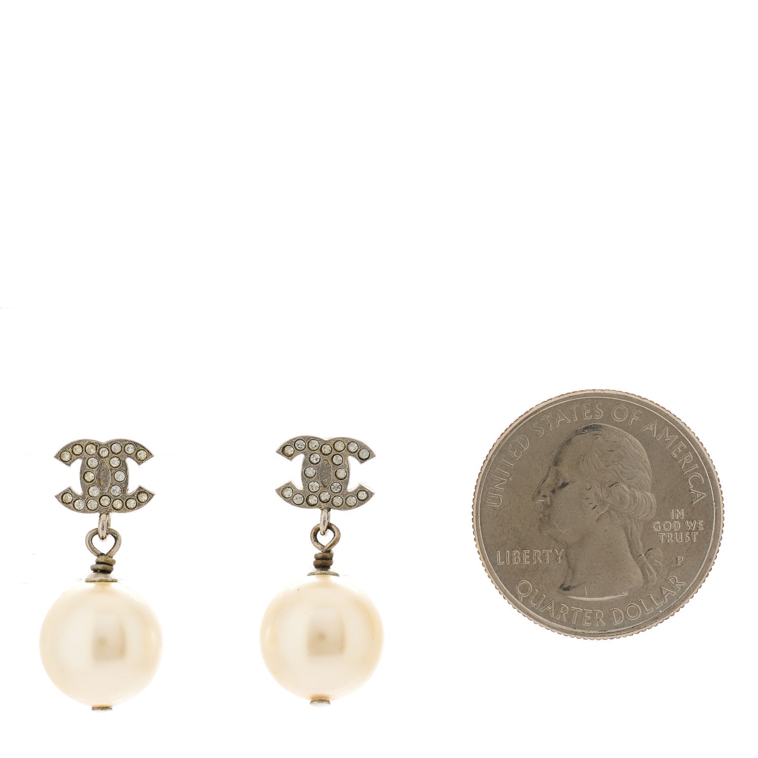 Chanel Crystal Pearl CC Drop Earrings Gold 2 of 6