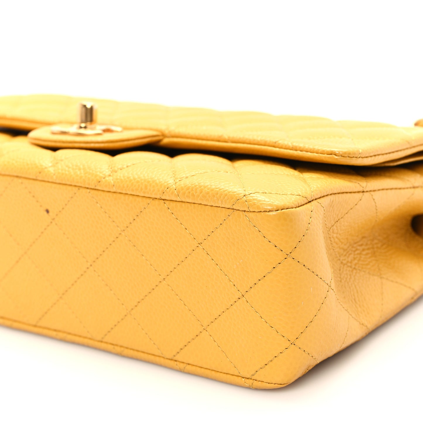 Caviar Quilted Medium Double Flap Yellow