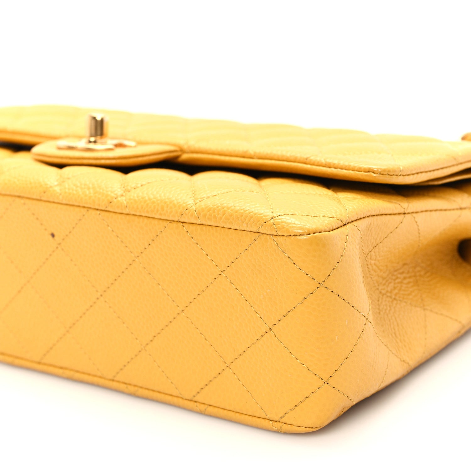 Chanel Caviar Quilted Medium Double Flap Yellow 10 of 11