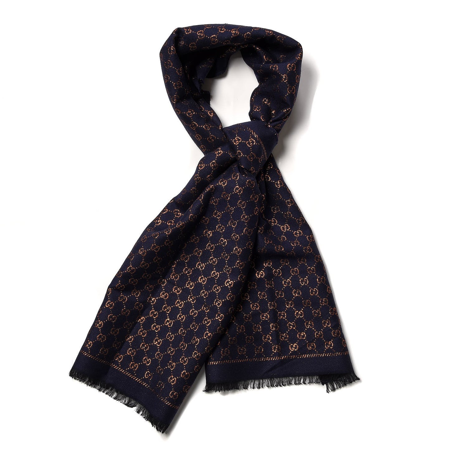 Wool Silk Jacquard GG Monogram Stenix Scarf Navy Yellow