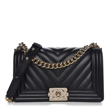 Chanel Calfskin Chevron Quilted Medium Boy Flap Black 1 of 7
