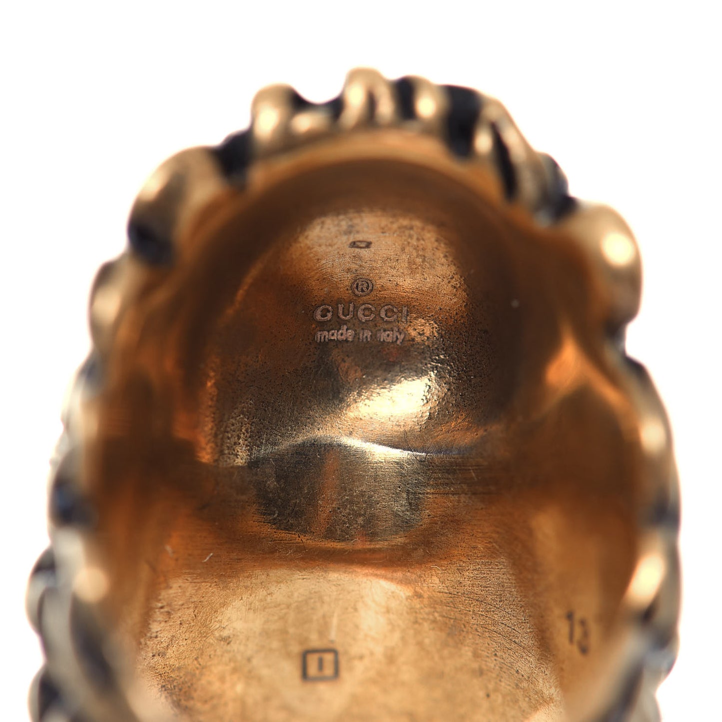 Metal Glass Pearl Lion Head Ring 6.5 Aged Gold