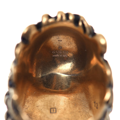 Gucci Metal Glass Pearl Lion Head Ring 6.5 Aged Gold 5 of 6