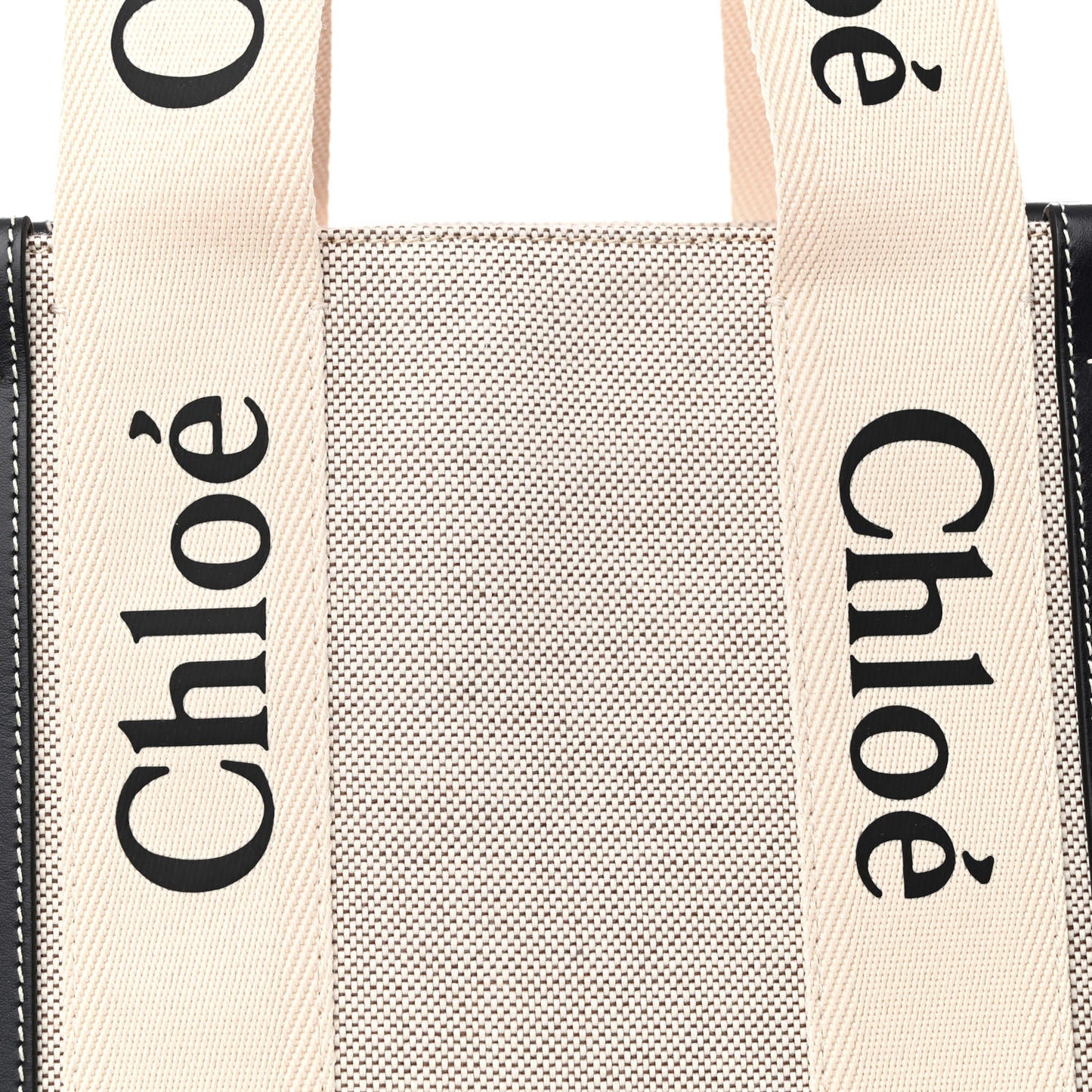 Cotton Calfskin Medium Woody Ribbon Tote White Black