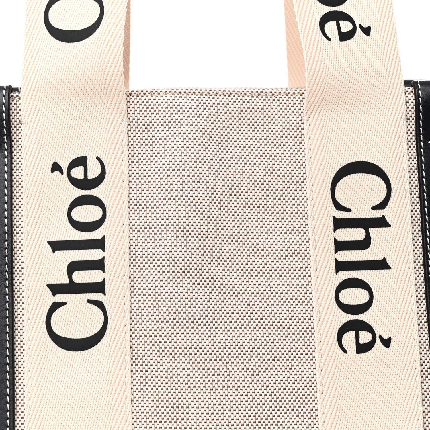 Chloe Cotton Calfskin Medium Woody Ribbon Tote White Black 9 of 13
