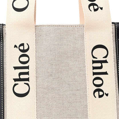 Chloe Cotton Calfskin Medium Woody Ribbon Tote White Black 9 of 13