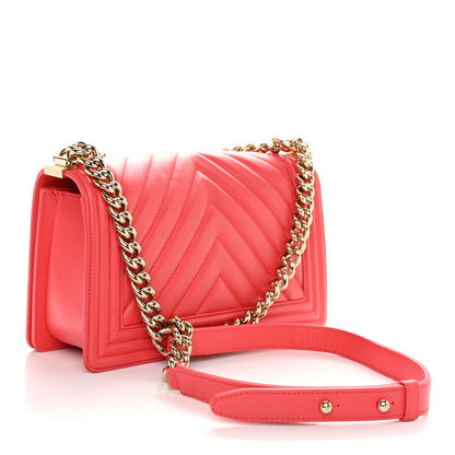 Chanel Lambskin Chevron Quilted Medium Boy Flap Coral 3 of 12
