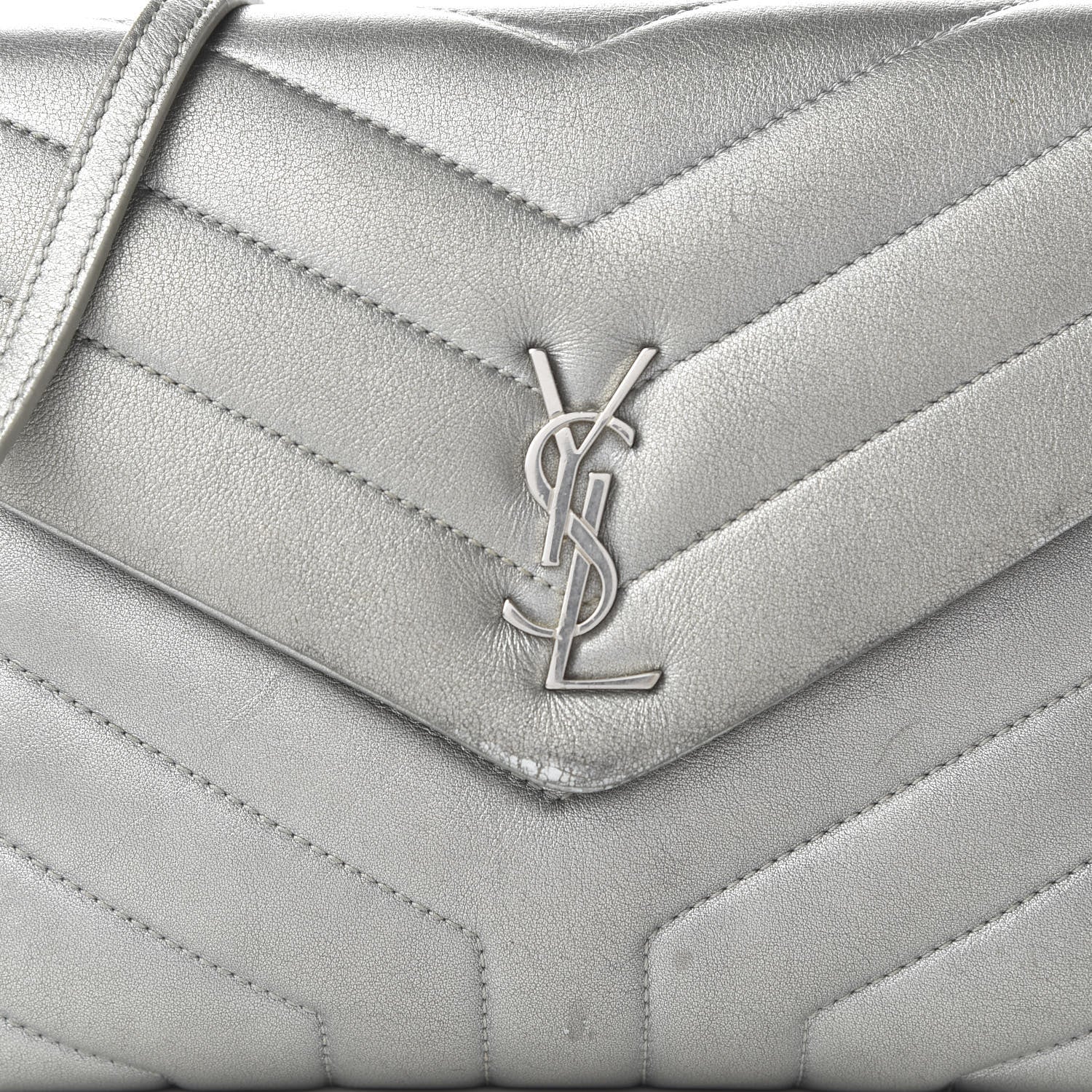 Saint Laurent Calfskin Y Quilted Monogram Loulou Flap Bag Argento 9 of 11