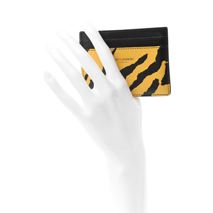 Saint Laurent Calfskin Zebra Print Credit Card Case Black Yellow 2 of 7