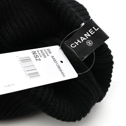 Chanel Cashmere Sequin Logo Beanie Hat Black Gold 4 of 4