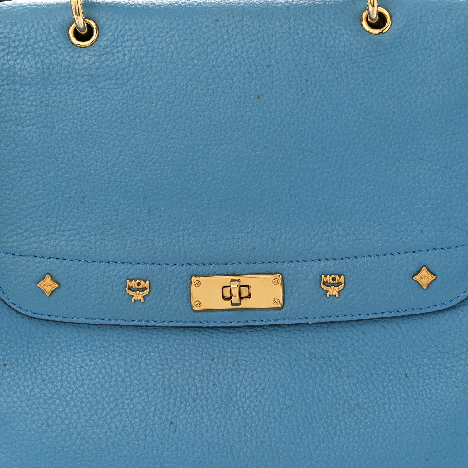 MCM Grained Calfskin First Lady Satchel Blue 8 of 12