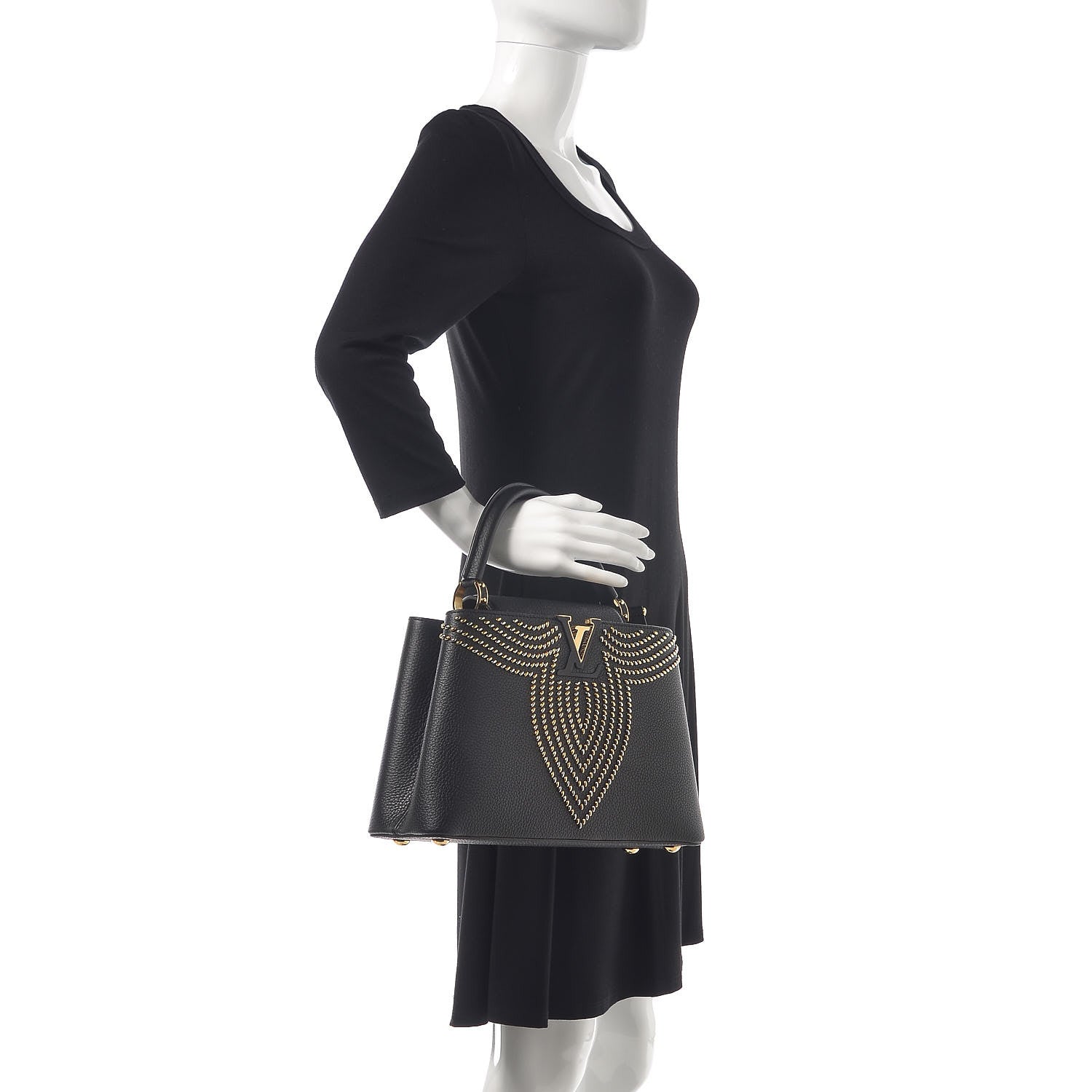 Louis Vuitton Taurillon Fleur De Lys Capucines PM Black 3 of 8