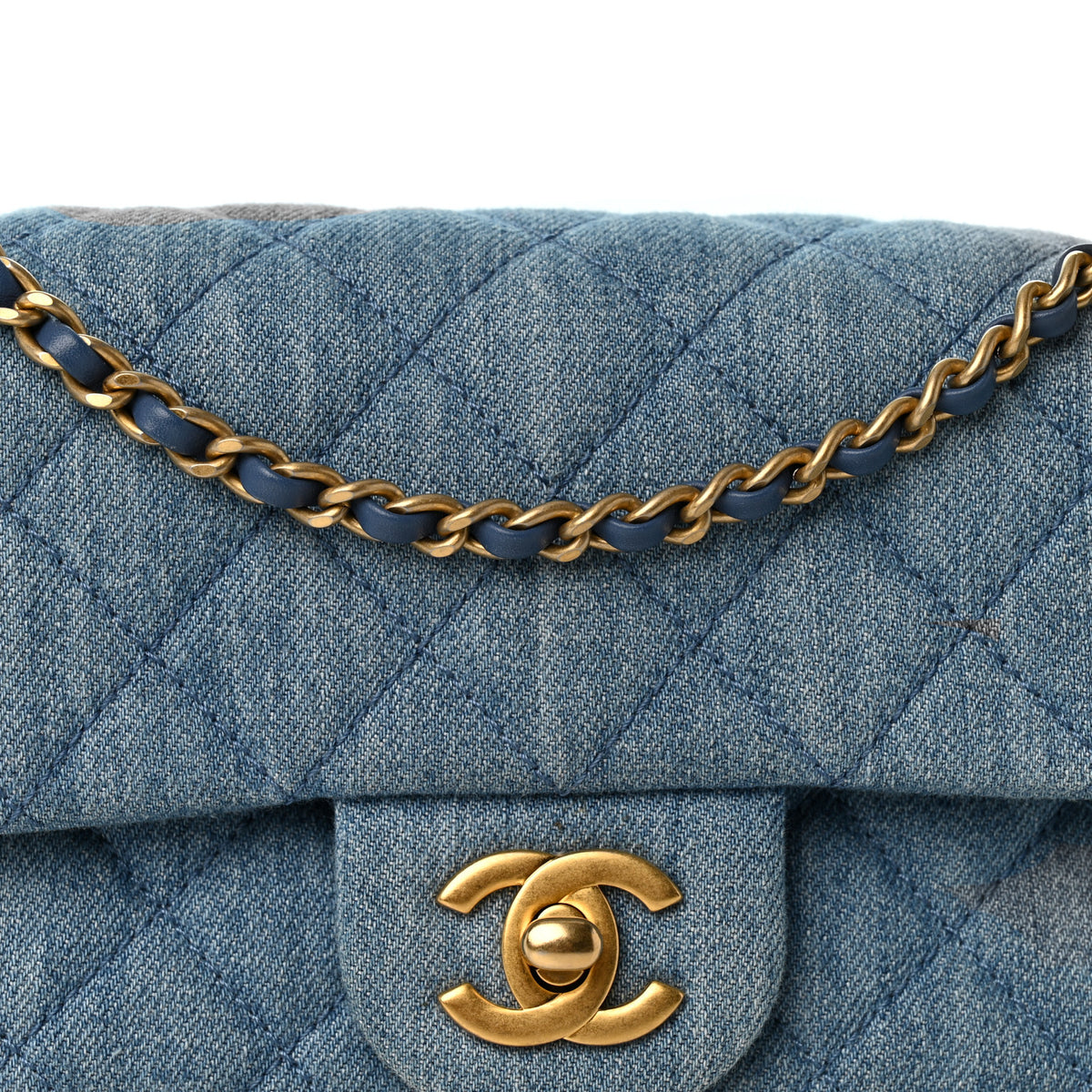 Denim Quilted Mini Pearl Crush Rectangular Flap Blue
