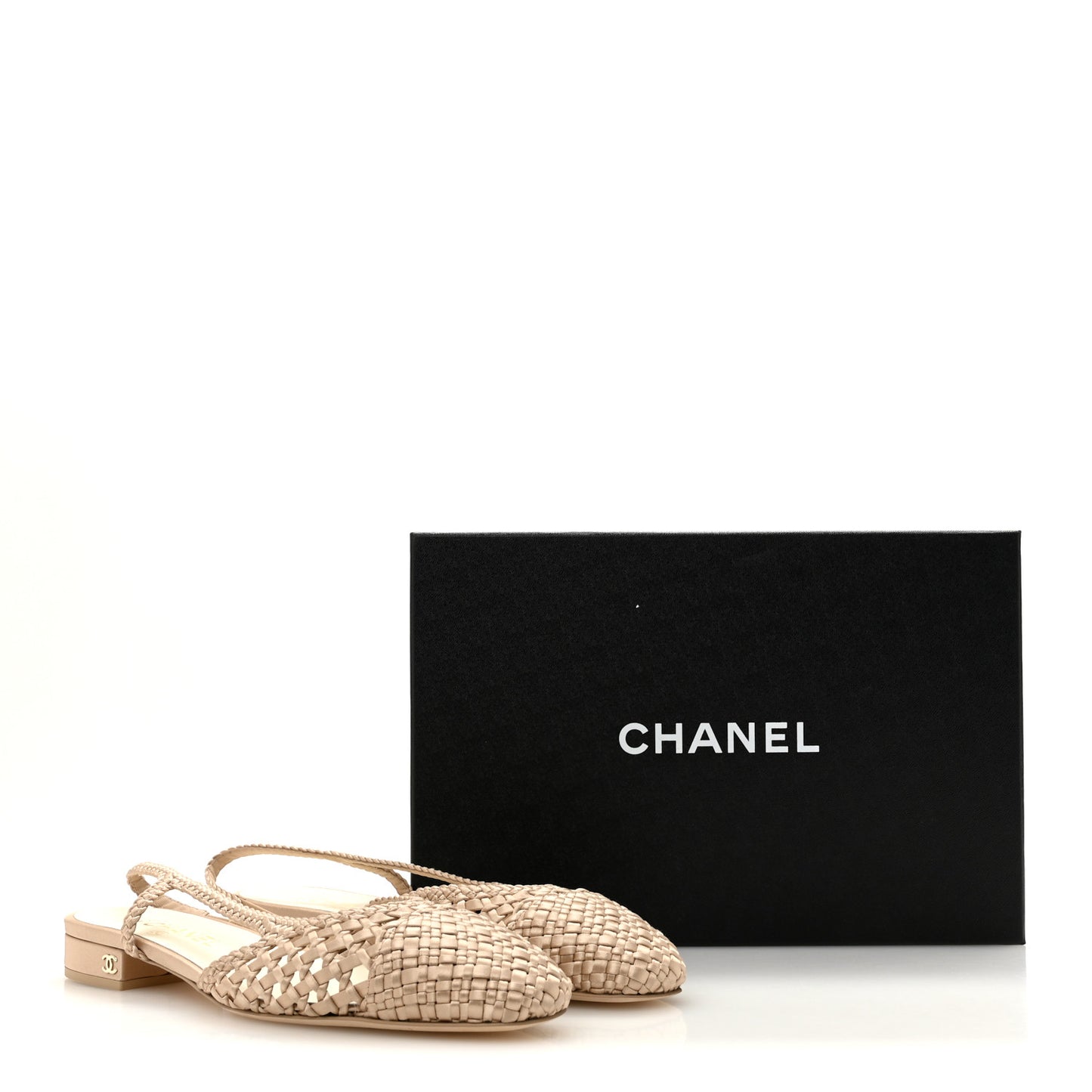 Satin Braided Slingback Flats 40.5 Beige