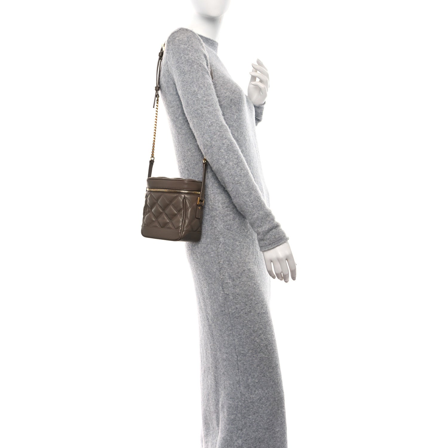 Saint Laurent Grain de Poudre Quilted 80's Vanity Bag Dark Beige 2 of 8