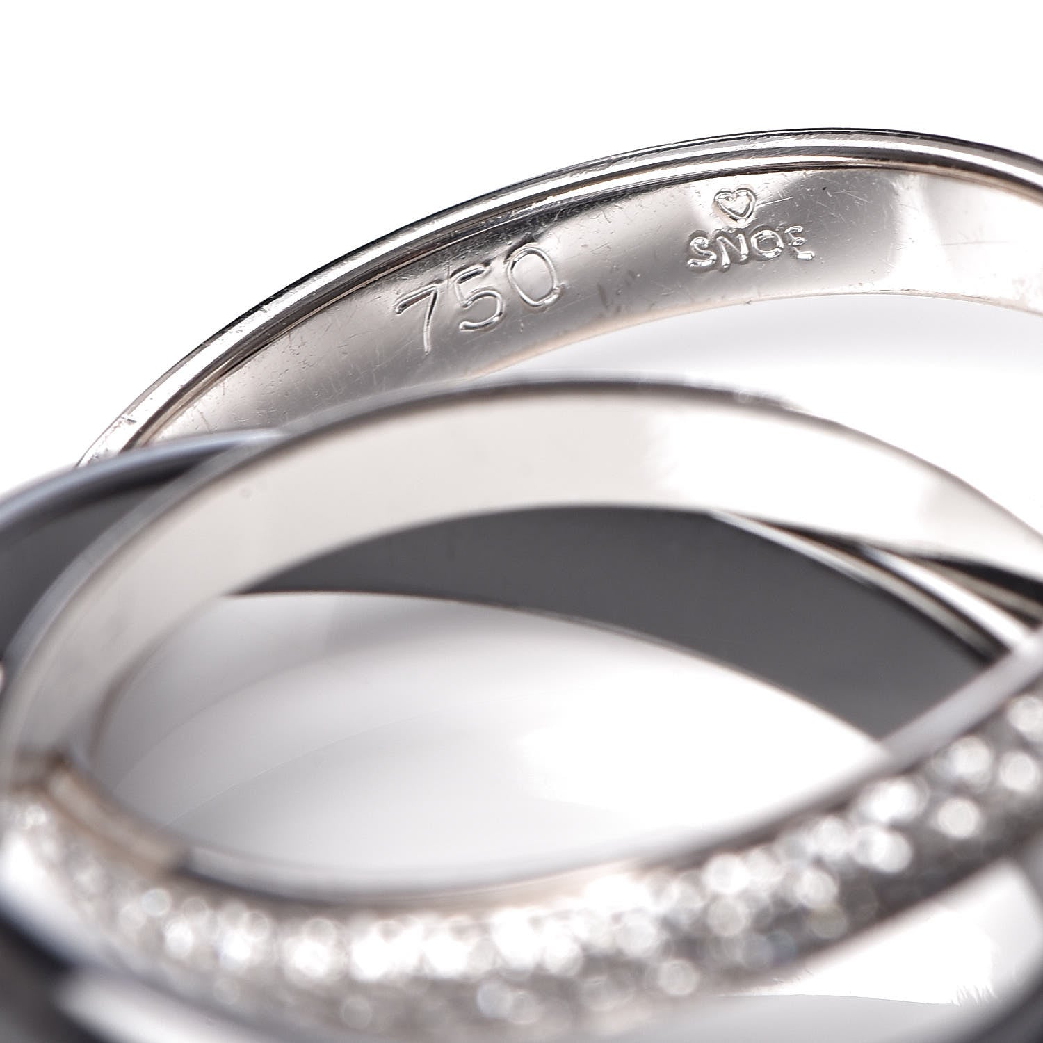 Cartier 18K White Gold Platinum Diamond Ceramic Small Trinity Ring 53 6.25 6 of 6