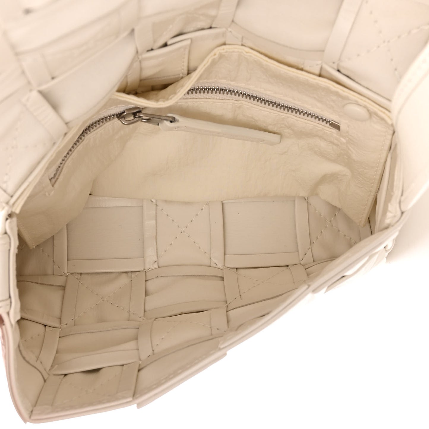 Paper Calfskin Maxi Intreccio Cassette Crossbody Bag White