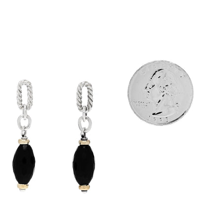David Yurman Sterling Silver 18K Yellow Gold Black Onyx Figaro Drop Earrings 2 of 4