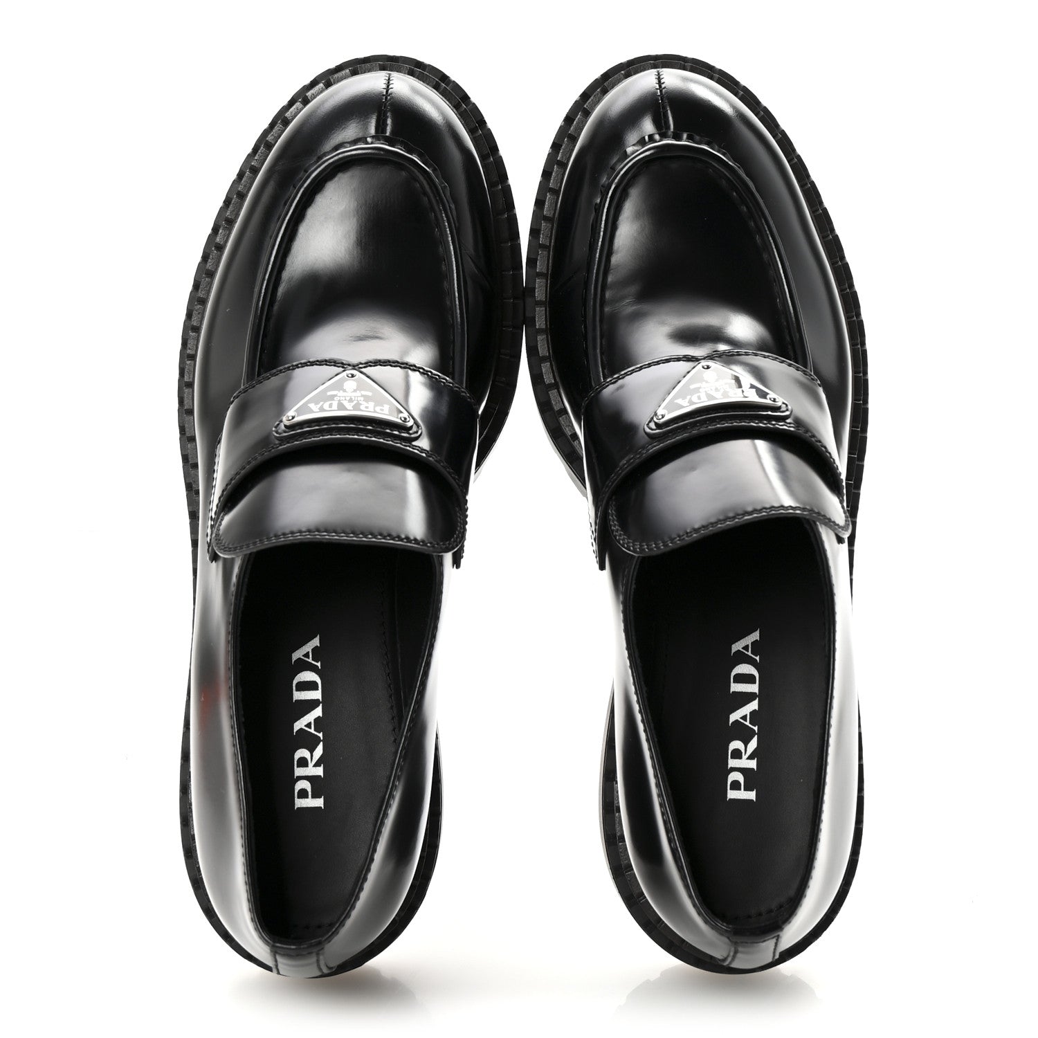 Prada Spazzolato Triangle Logo Monolith Pointy 55mm Loafers 41