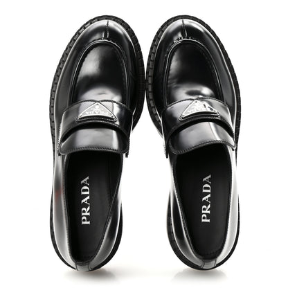 Prada Spazzolato Triangle Logo Monolith Pointy 55mm Loafers 41 Black 2 of 9