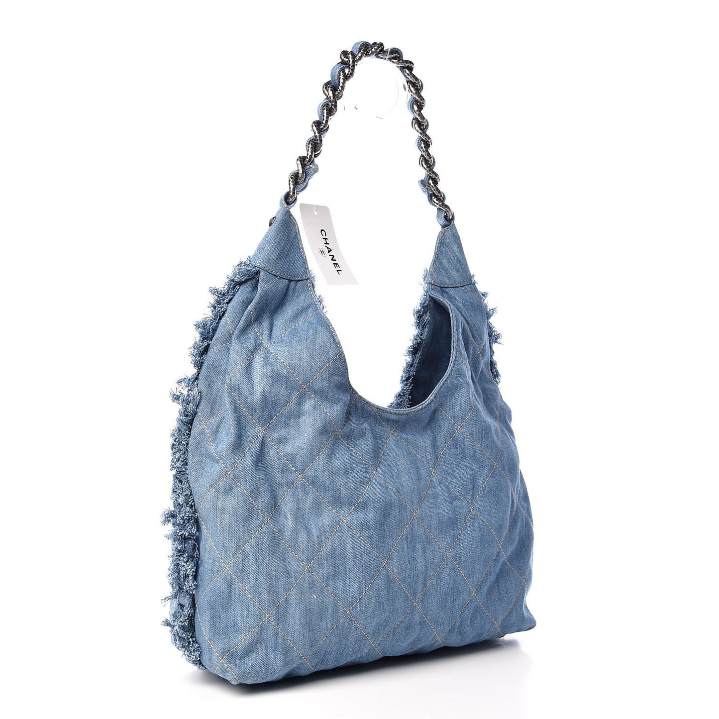 Denim Quilted Chain Hobo Light Blue