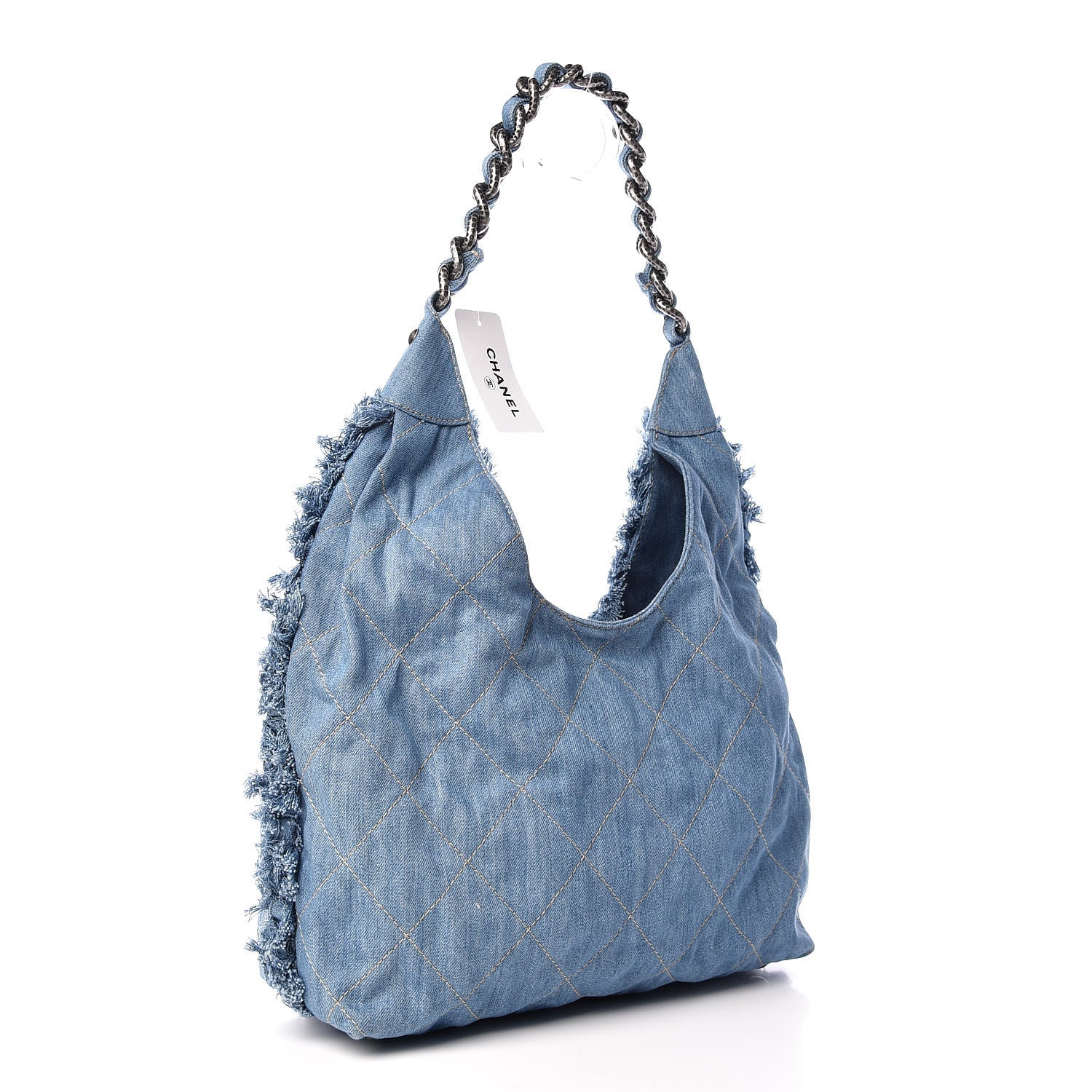 Chanel Denim Quilted Chain Hobo Light Blue 3 of 9