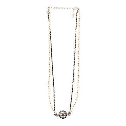 Chanel Pearl Crystal Lambskin CC Long Necklace Gold Black 3 of 7